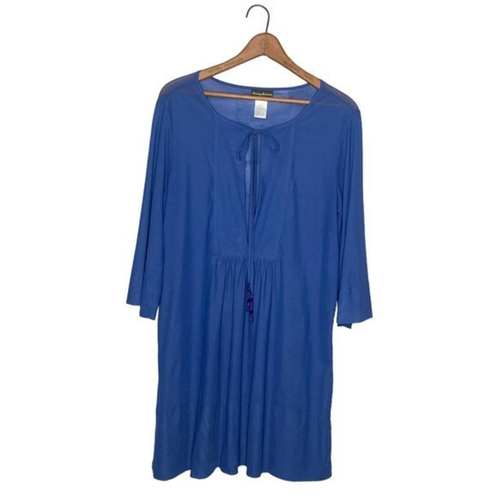 Tommy Bahama Small S Blue Sheer‎ Nylon Mesh Beaded Tassel Beach Swim Cover Up
